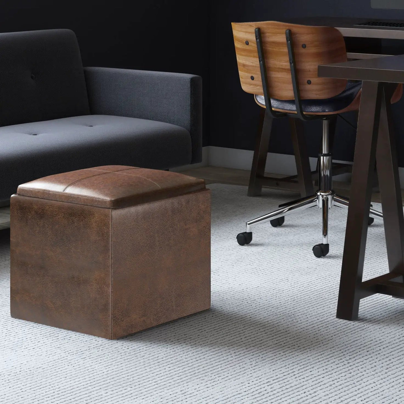 Rockwood - Upholstered Cube Storage Ottoman With Tray by HouseOfZazla