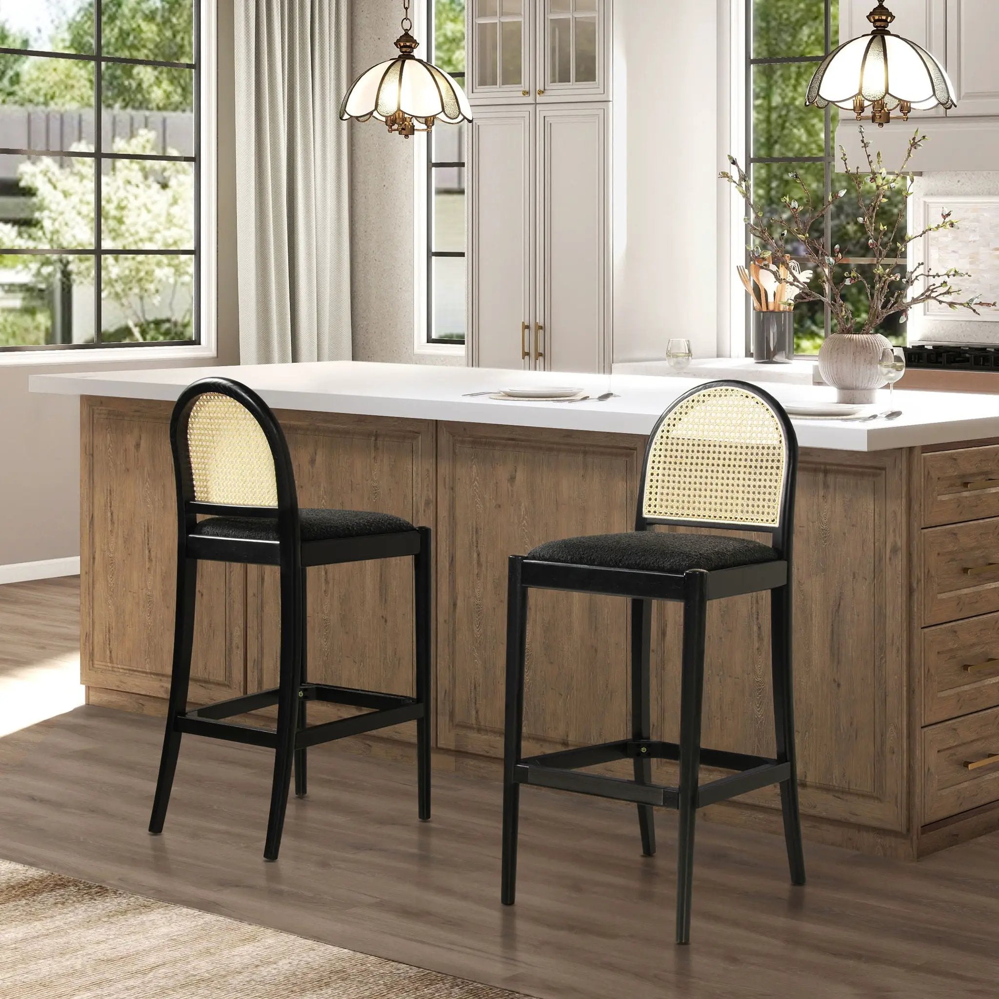 Panama - Curved Back Cane Bar Stool (Set of 2) by Unique Piece Furniture