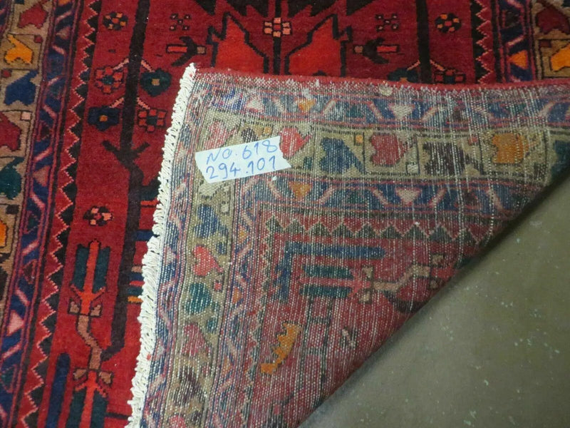 Antique Persian Hamadan Runner 3.4 x 9.7 - Wool, Red and Navy Blue by Jewel Rugs