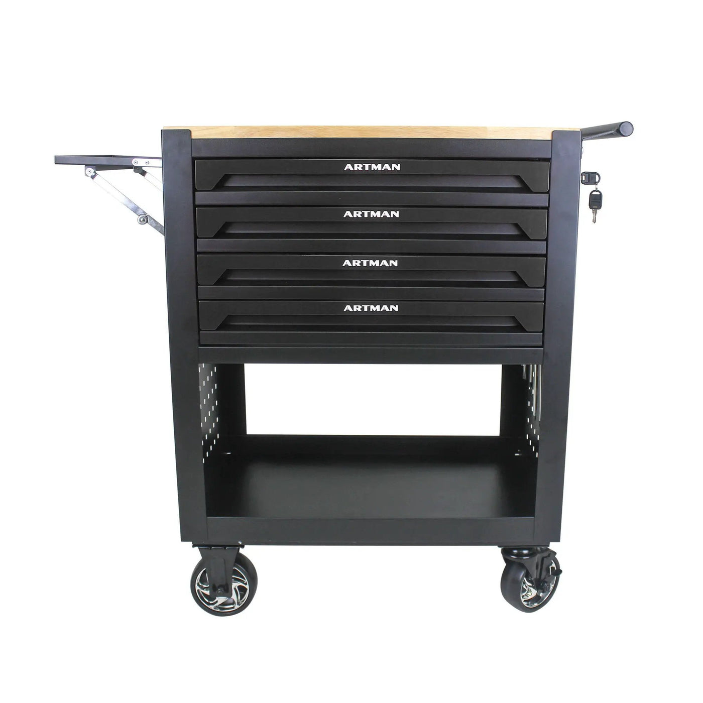 4 Drawers Multifunctional Tool Cart With Wheels And Wooden Top by HouseOfZazla