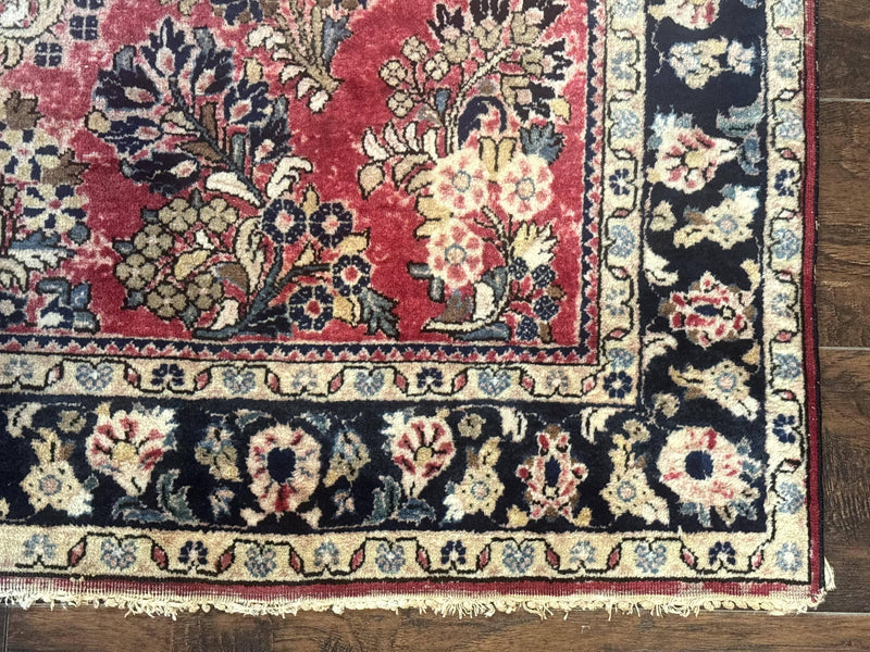 Antique Persian Sarouk Rug 4x7, Floral, Red 1920s Persian Wool Carpet by Jewel Rugs