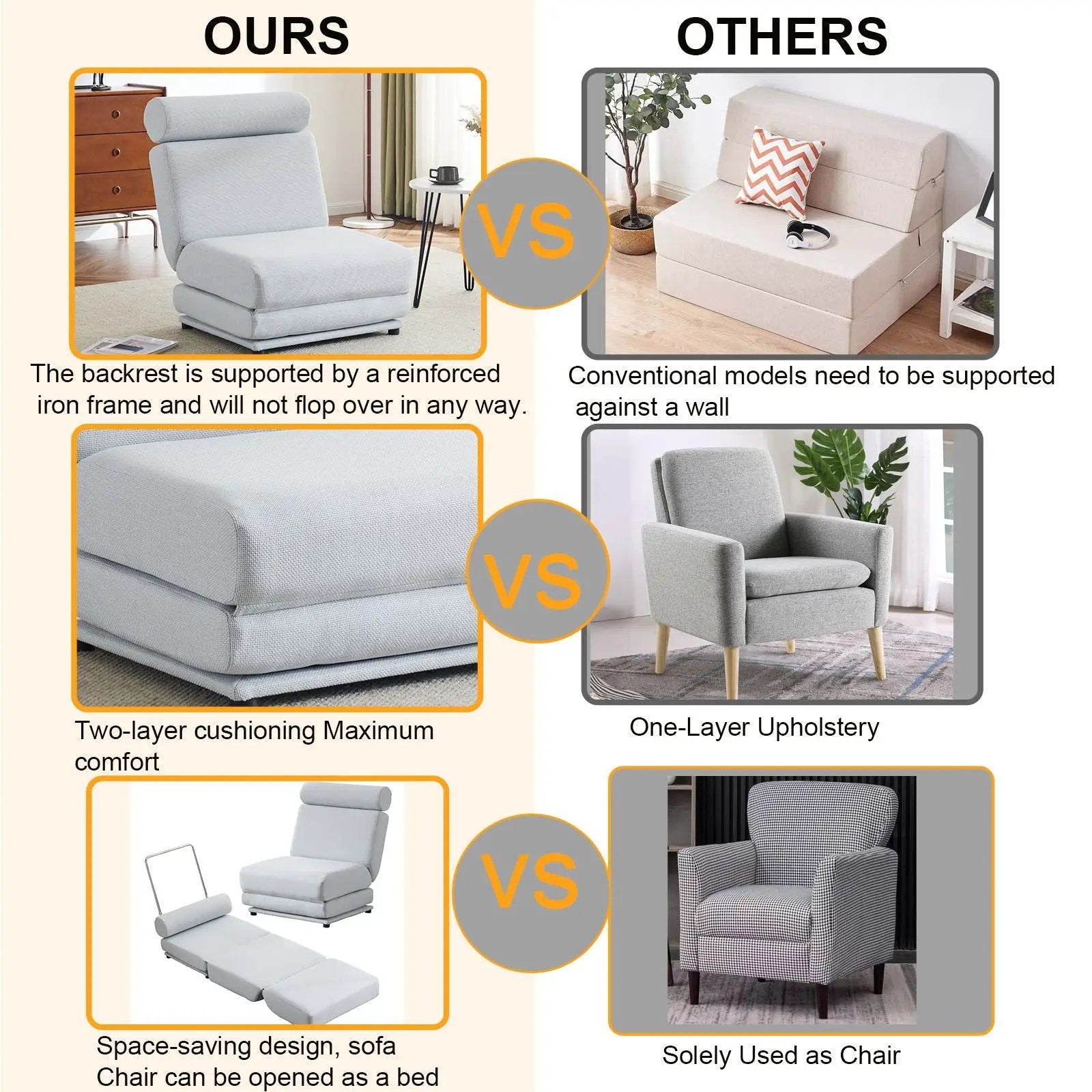 Foldable Single Chair Sofa Bed With Pillow, Easy To Store, Breathable And Wearable by HouseOfZazla