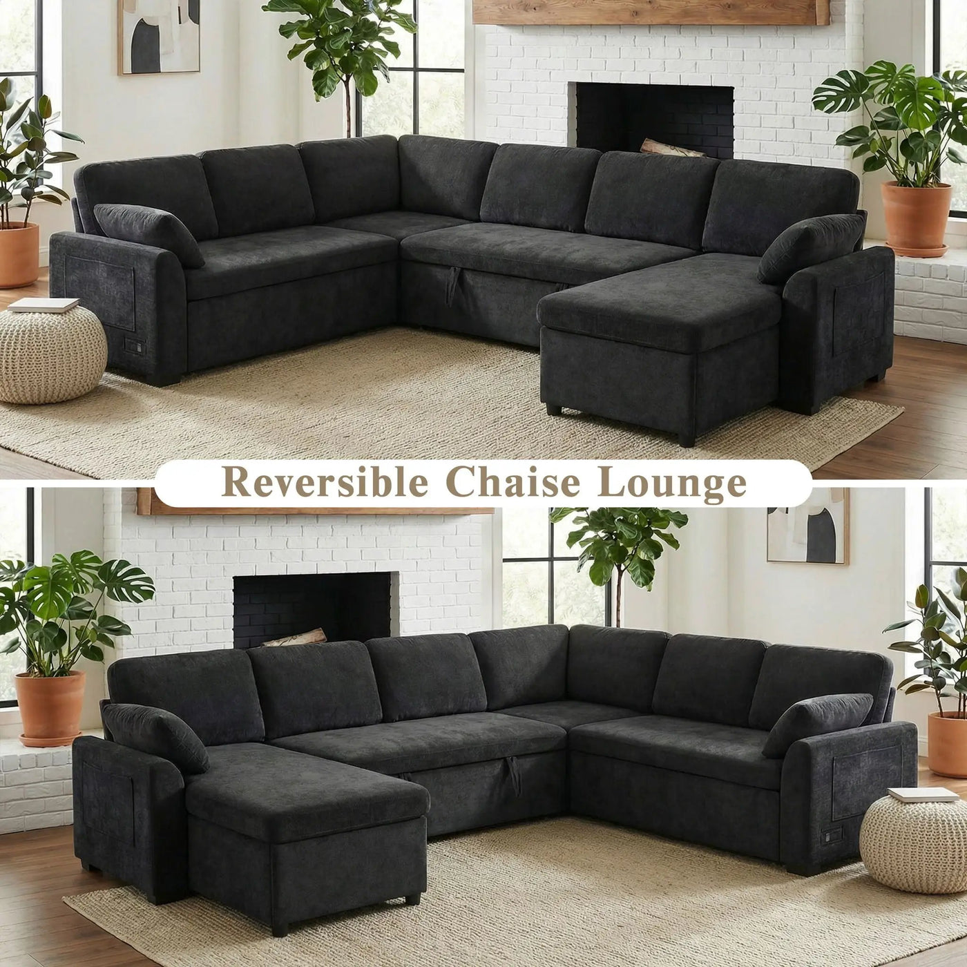 Convertible U-Shaped Sectional Sofa Bed With Reversible Chaise by HouseOfZazla