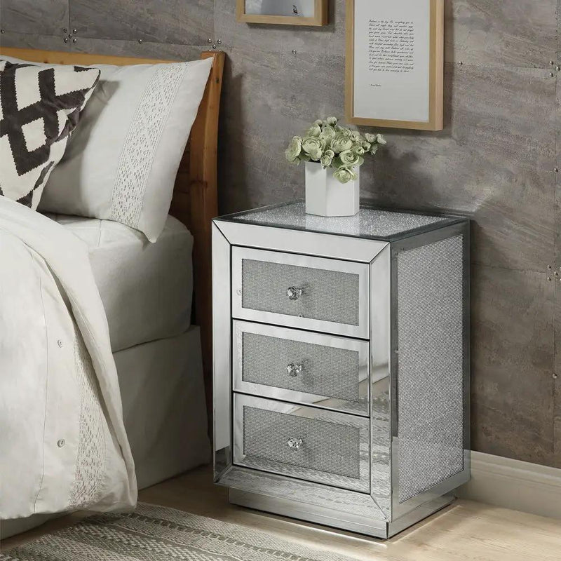 Noralie - 18" X 14" Accent Table - Mirrored & Faux Diamonds by Unique Piece Furniture