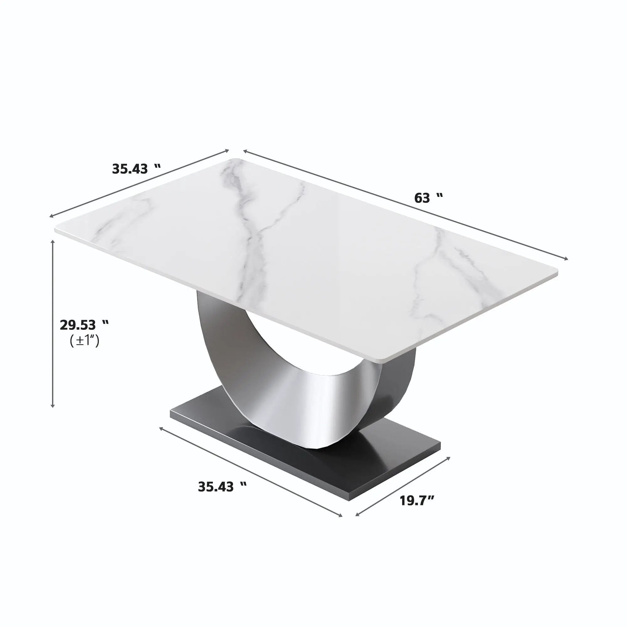 63" Modern Artificial Stone Crescent-Shaped Metal Legs, Can Accommodate 6-8 People - White / Black by HouseOfZazla