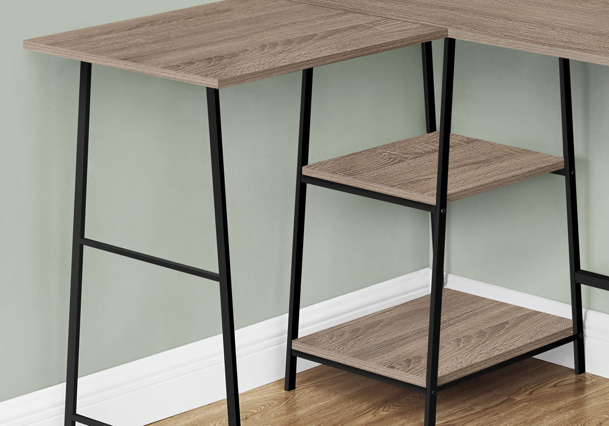 L-Shape Corner Computer Desk with Storage Shelves - Modern Wood & Metal - Light Brown, Gray, Dark Brown, photo 6 of 12
