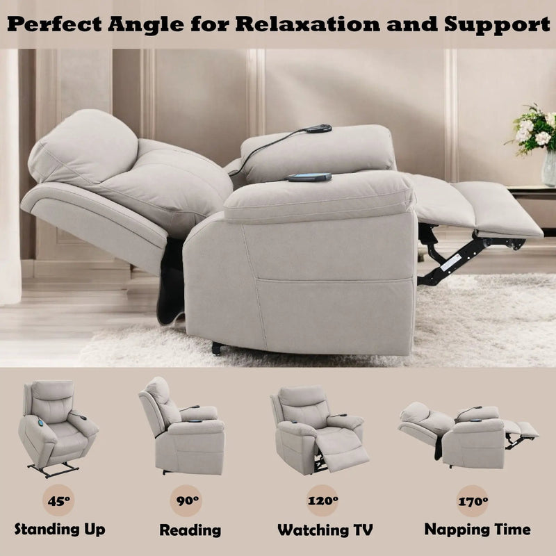 Chriki - Power Motion Recliner With Lift Heating Massage Chair - Beige by Unique Piece Furniture