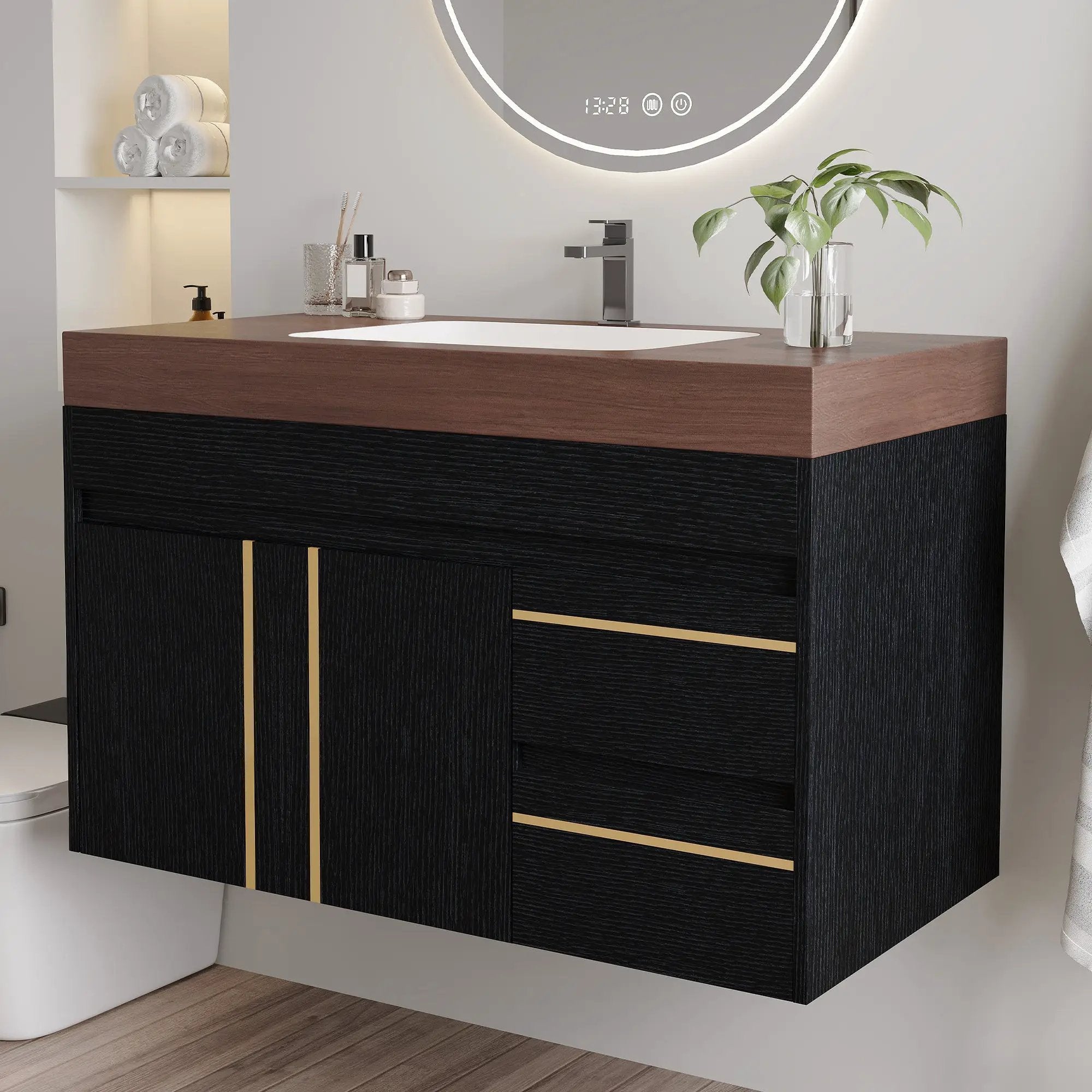 36" Floating Bathroom Vanity with Ceramic Sink and Faux Marble Top by HouseOfZazla