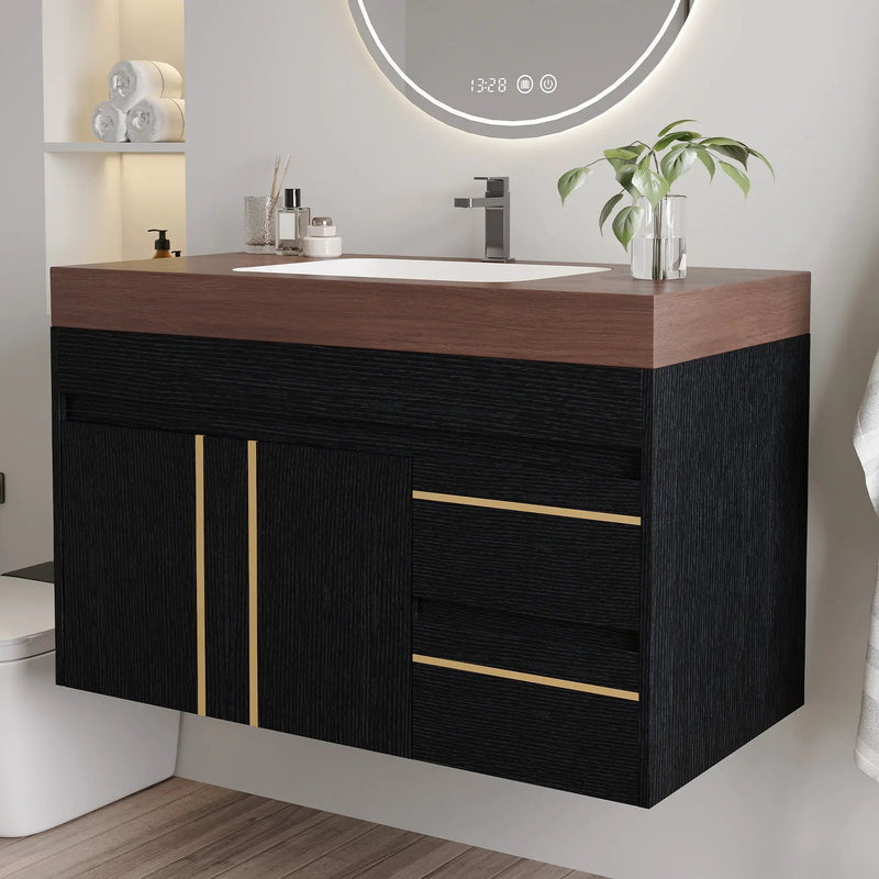 36" Floating Bathroom Vanity with Ceramic Sink and Faux Marble Top by HouseOfZazla