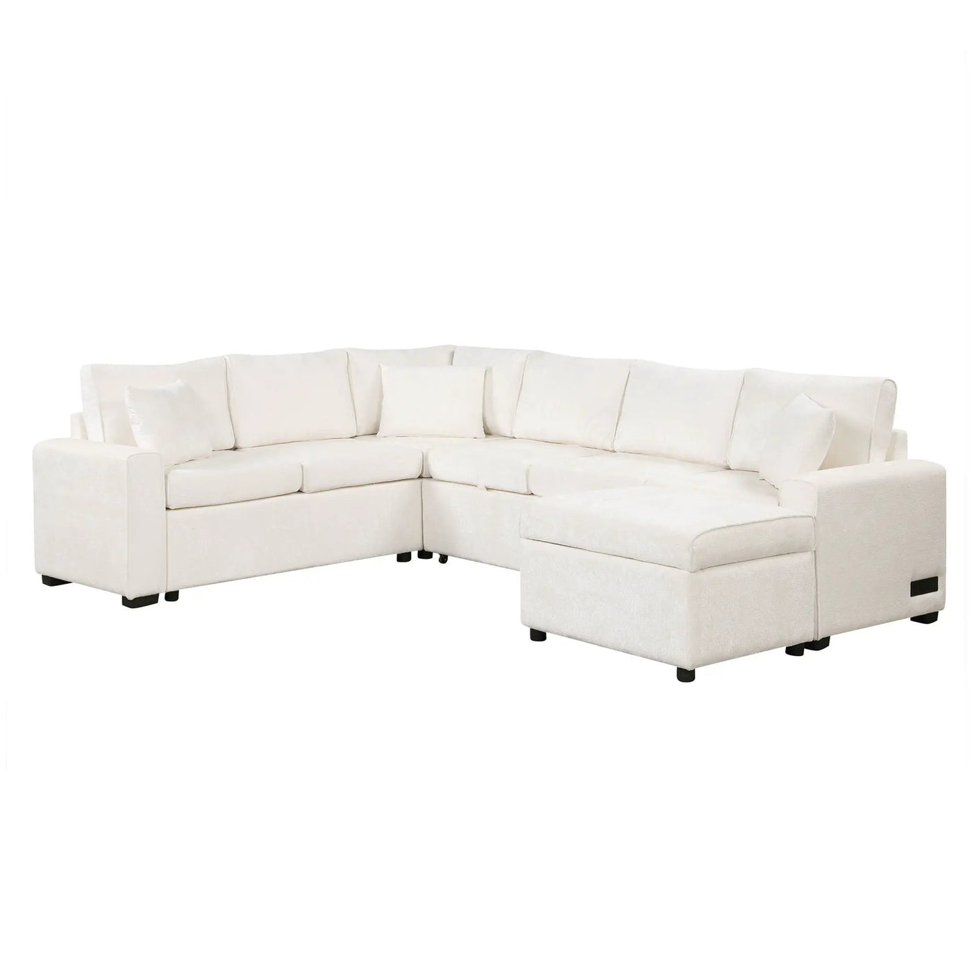 Sectional Sofa Pull-Out Sofa Bed Sleeper With A Storage Ottoman, Three Pillows And Charging Devices For Living Room by HouseOfZazla
