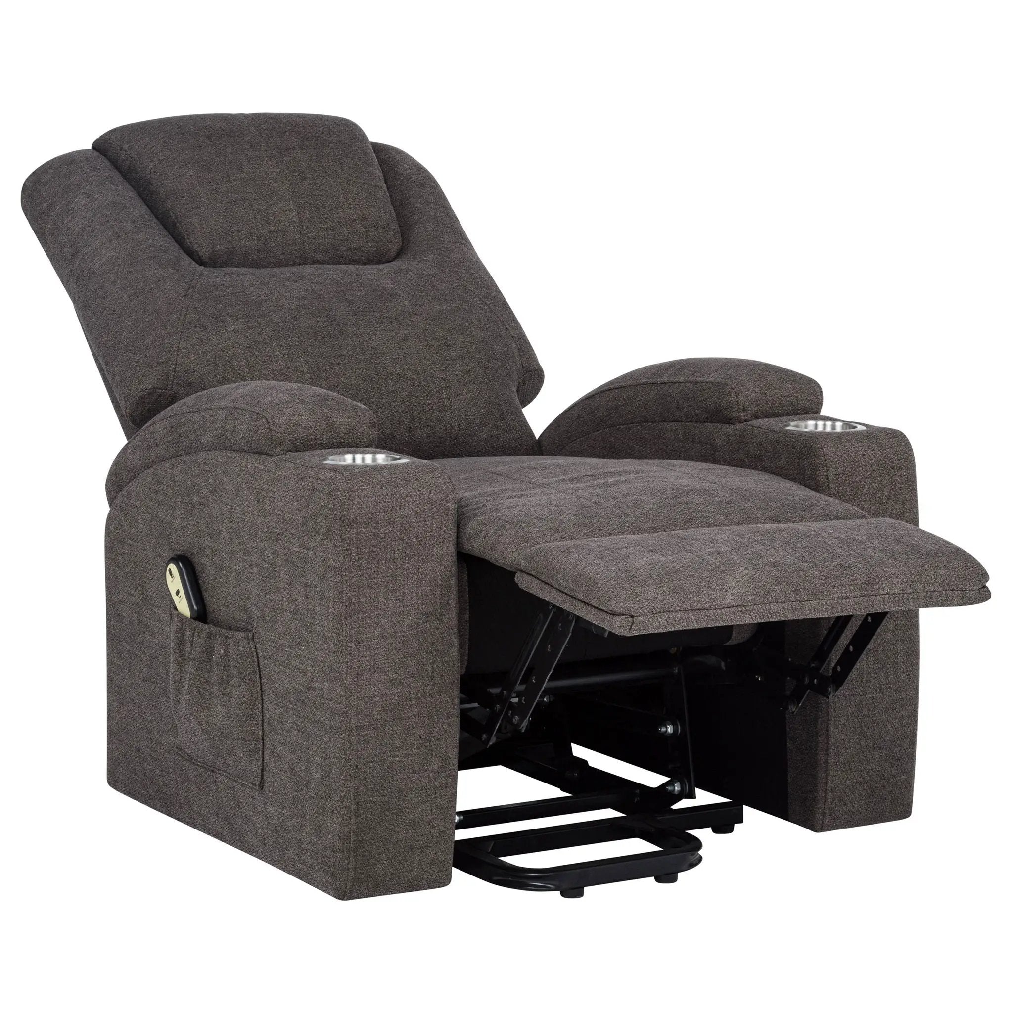 Louie Chenille Upholstered Power Lift Massage Chair Brown by Unique Piece Furniture