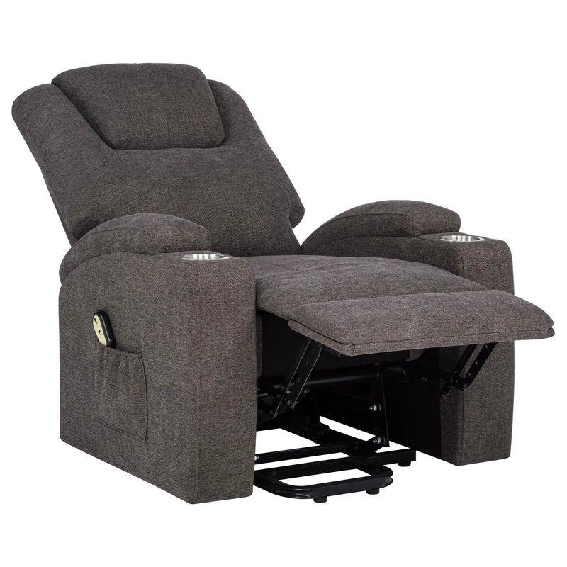 Louie Chenille Upholstered Power Lift Massage Chair Brown by Unique Piece Furniture