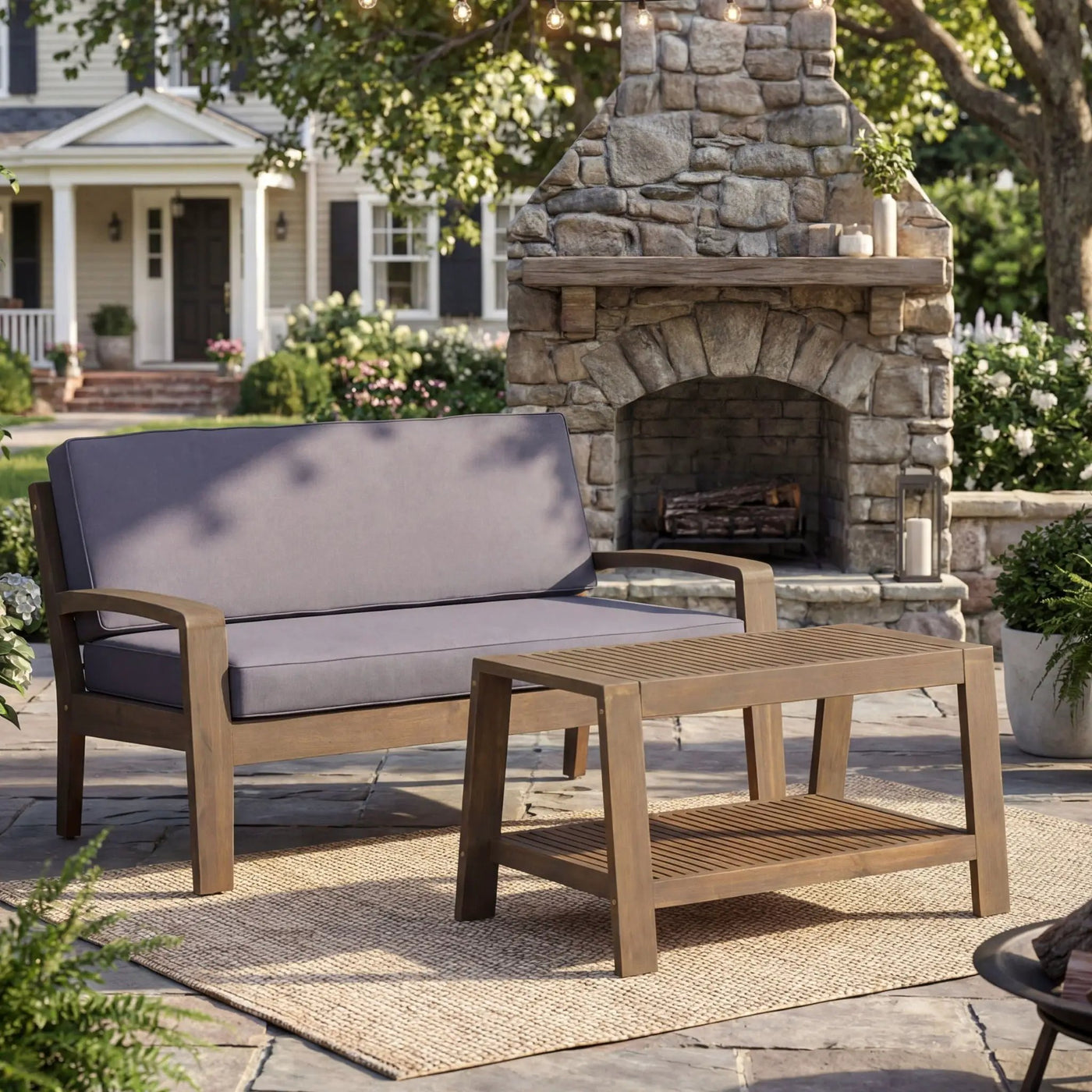 2 Piece Outdoor Conversation Set – Loveseat & Coffee Table with Water-Resistant Cushions by HouseOfZazla