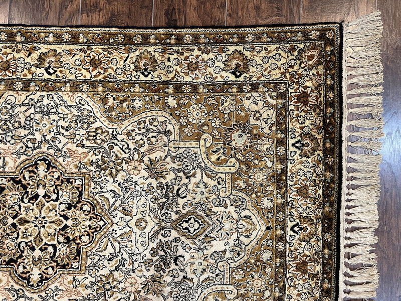 Persian Qum Silk Rug 3.5 x 5.5, Floral Medallion, Very Fine 350 KPSI, Handmade Silk on Silk Rug, Vintage by Jewel Rugs