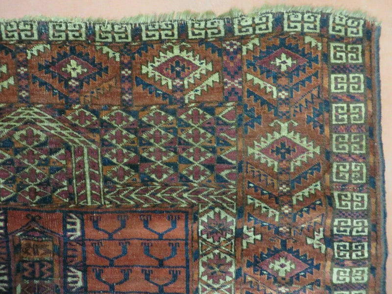 Antique Turkoman Ensi Wool Rug 4x5 by Jewel Rugs