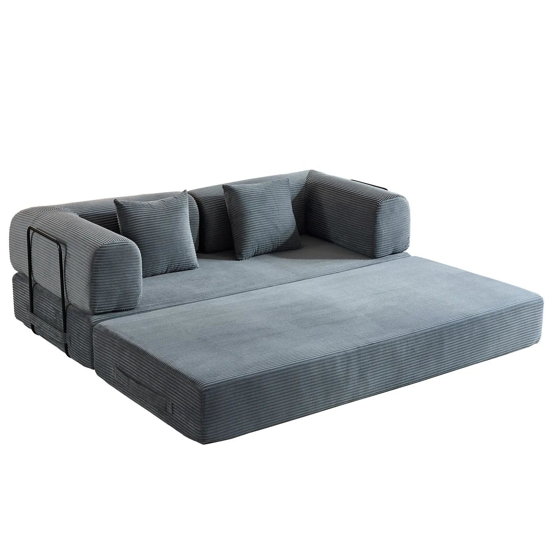 Convertible Sleeper Sofa Bed With Cylindrical Pillow, With Fixed Shape Frame by Unique Piece Furniture