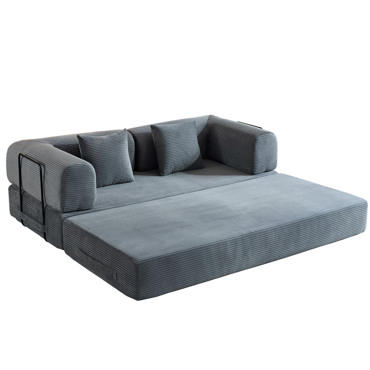 Convertible Sleeper Sofa Bed with Fixed Shape Frame and Cylindrical Pillow - Fabric, photo 2 of 12