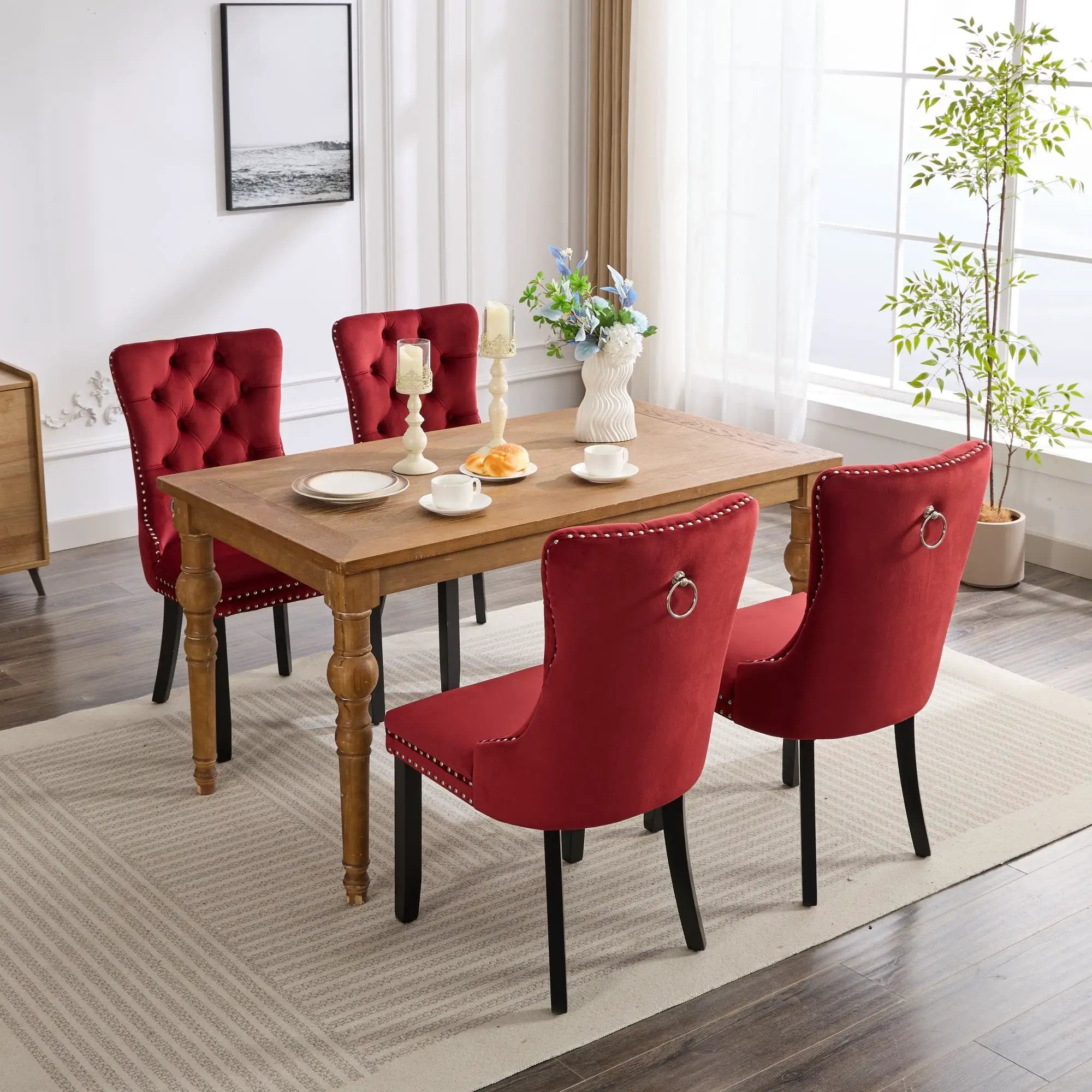 Classic Velvet Dining Chairs - Burgundy (Set of 2) by HouseOfZazla