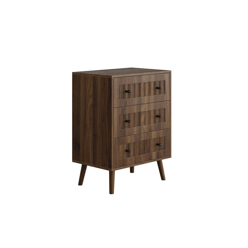3 Drawer Dresser, Storage Cabinet With Vertical Grooves For Bedroom - Walnut by HouseOfZazla