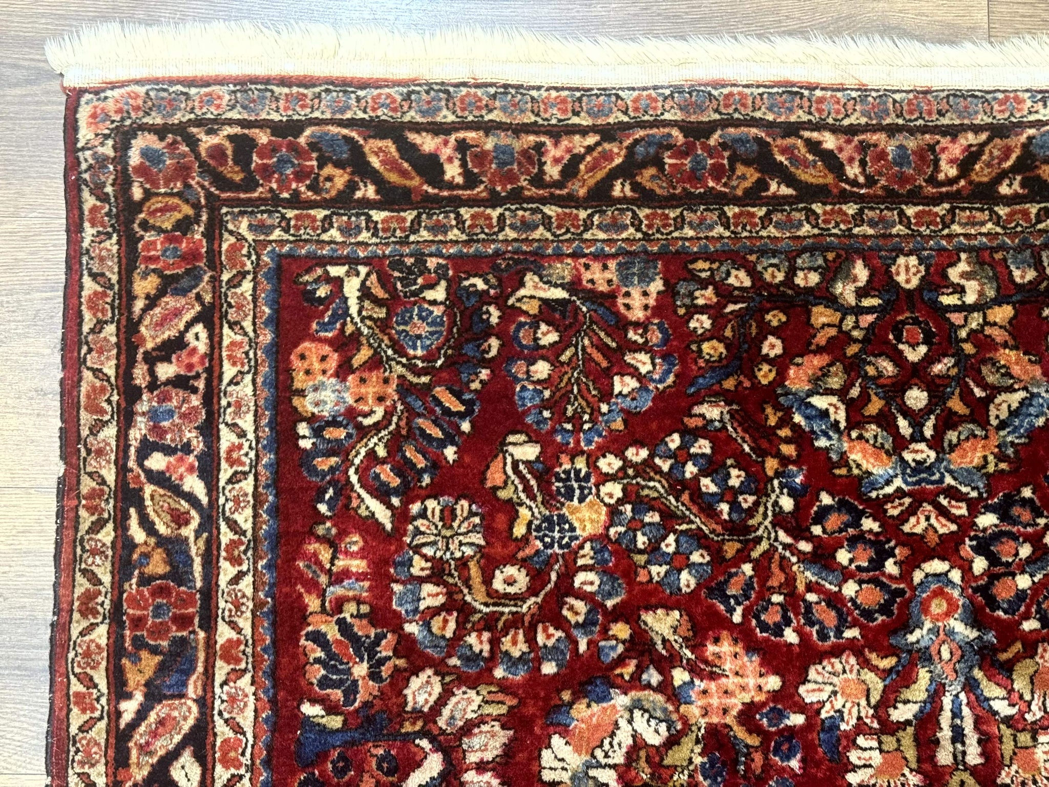 Antique Persian Sarouk Rug 4x6, Floral, Red, Wool Hand Knotted Fine 225 KPSI by Jewel Rugs