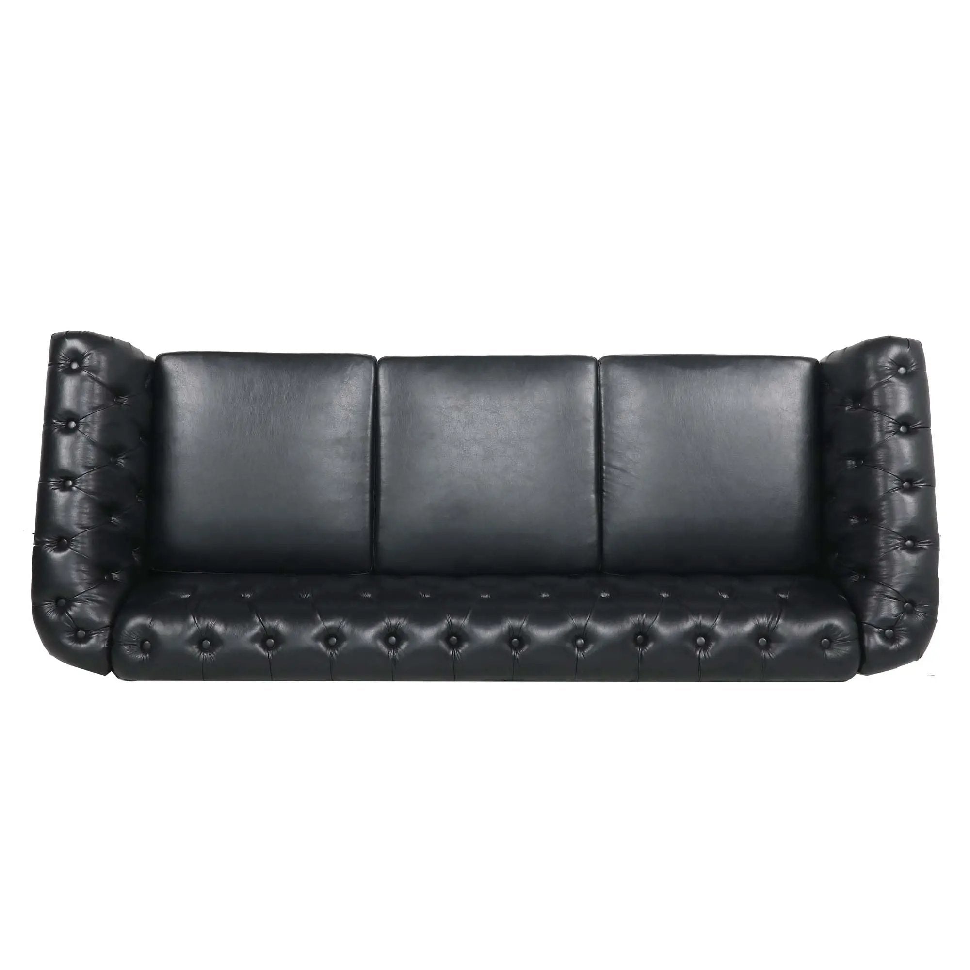 84.65" Black PU Rolled Arm Chesterfield Three Seater Sofa by HouseOfZazla