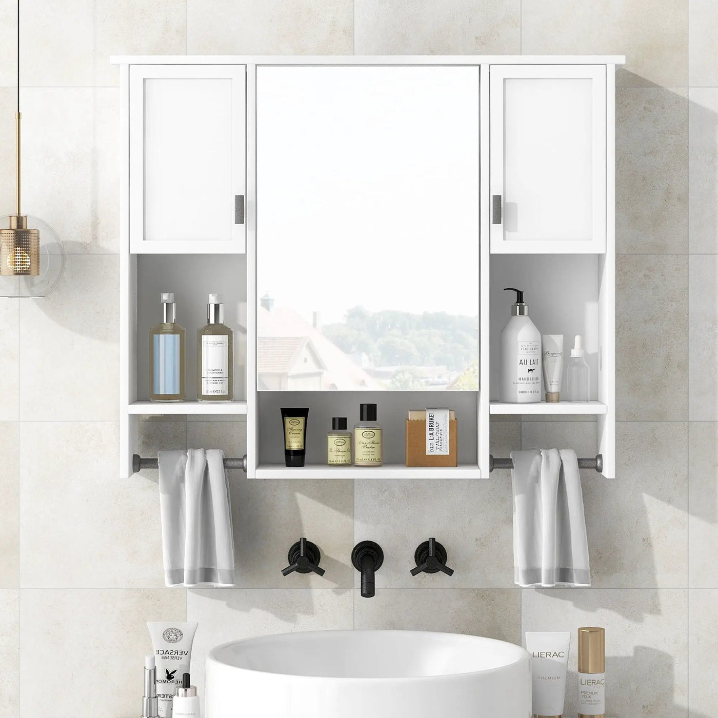 Wall Mounted Bathroom Storage Cabinet With Mirror, Medicine Cabinet With Towel Bar by HouseOfZazla