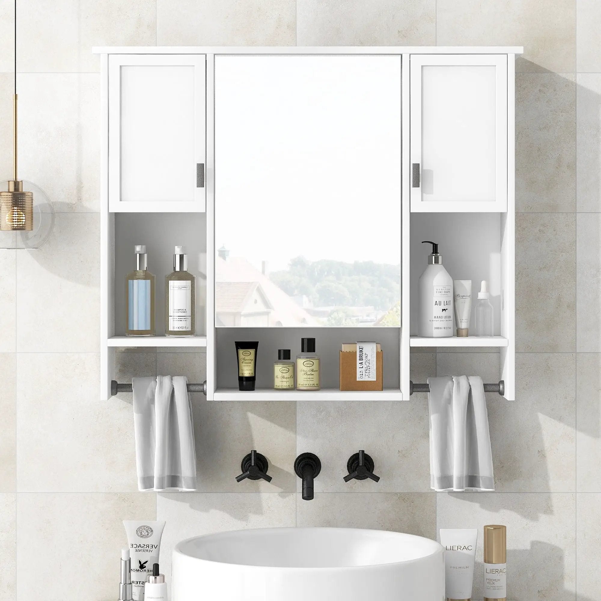 Wall Mounted Bathroom Storage Cabinet With Mirror, Medicine Cabinet With Towel Bar by HouseOfZazla