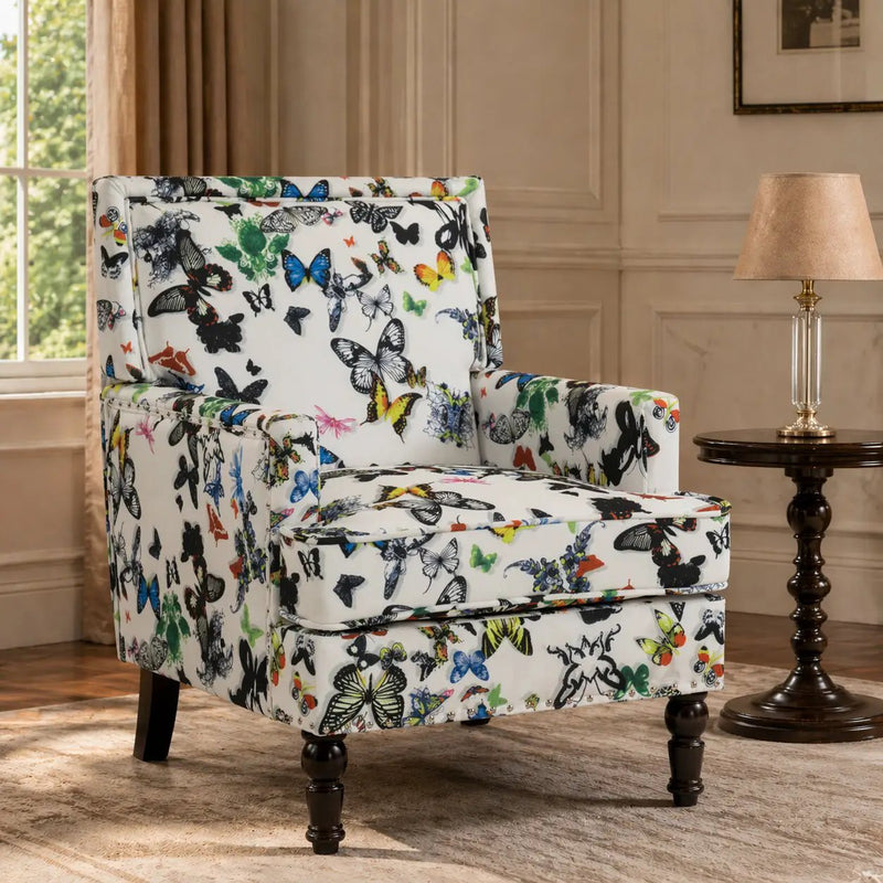 Upholstered Accent Chair - Vintage Armchair with Solid Wood Legs by HouseOfZazla