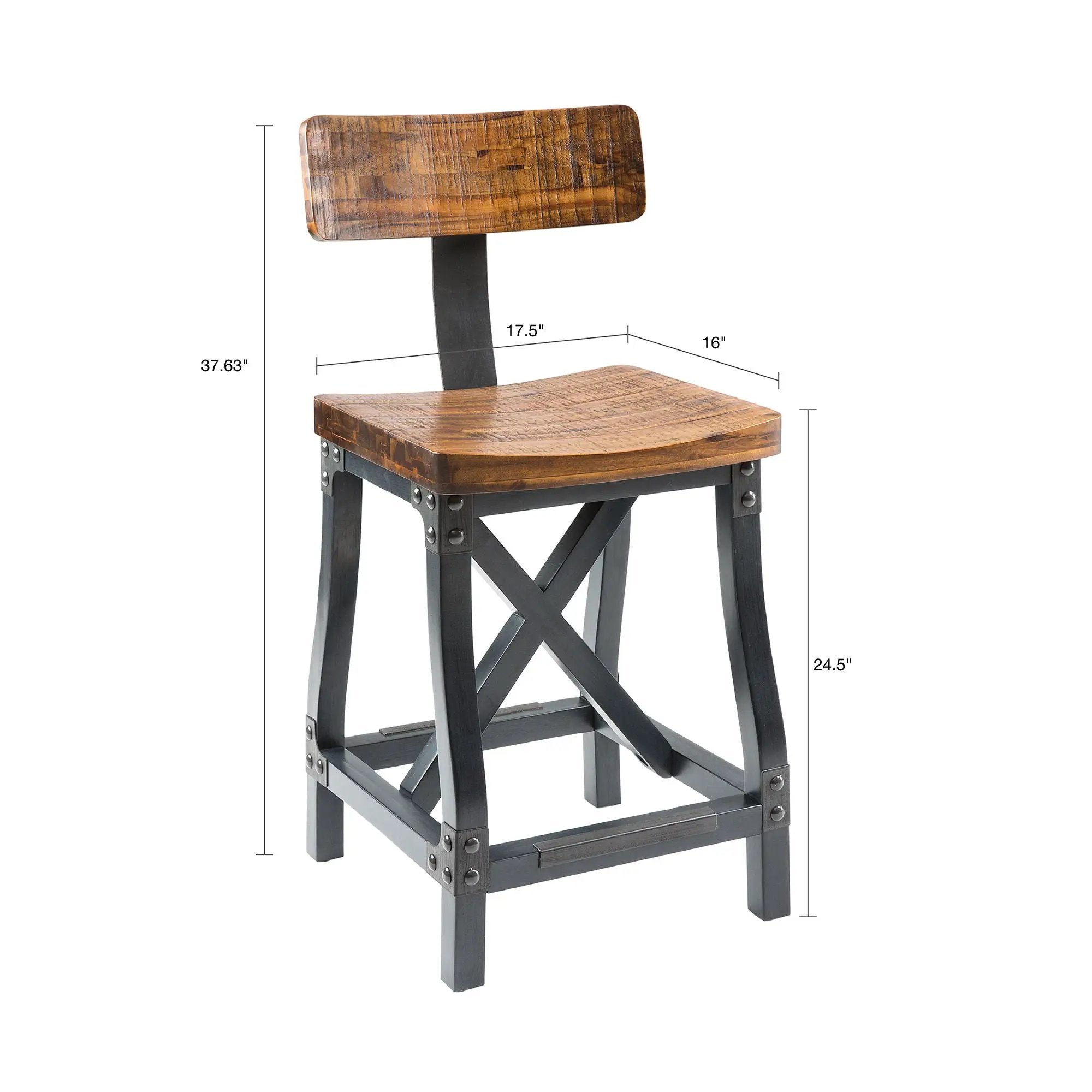 Industrial Counter Stool With Back Removable Solid Acacia - Amber by HouseOfZazla