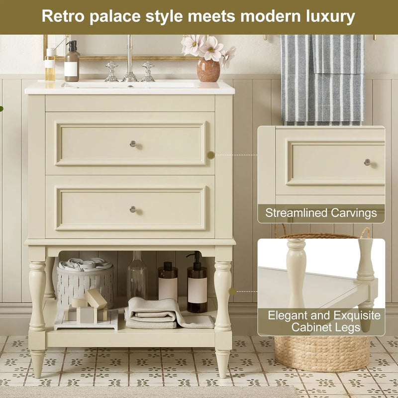 Bathroom Vanity With Sink, 2 Drawers Storage Cabinet, Open Shelf by Unique Piece Furniture