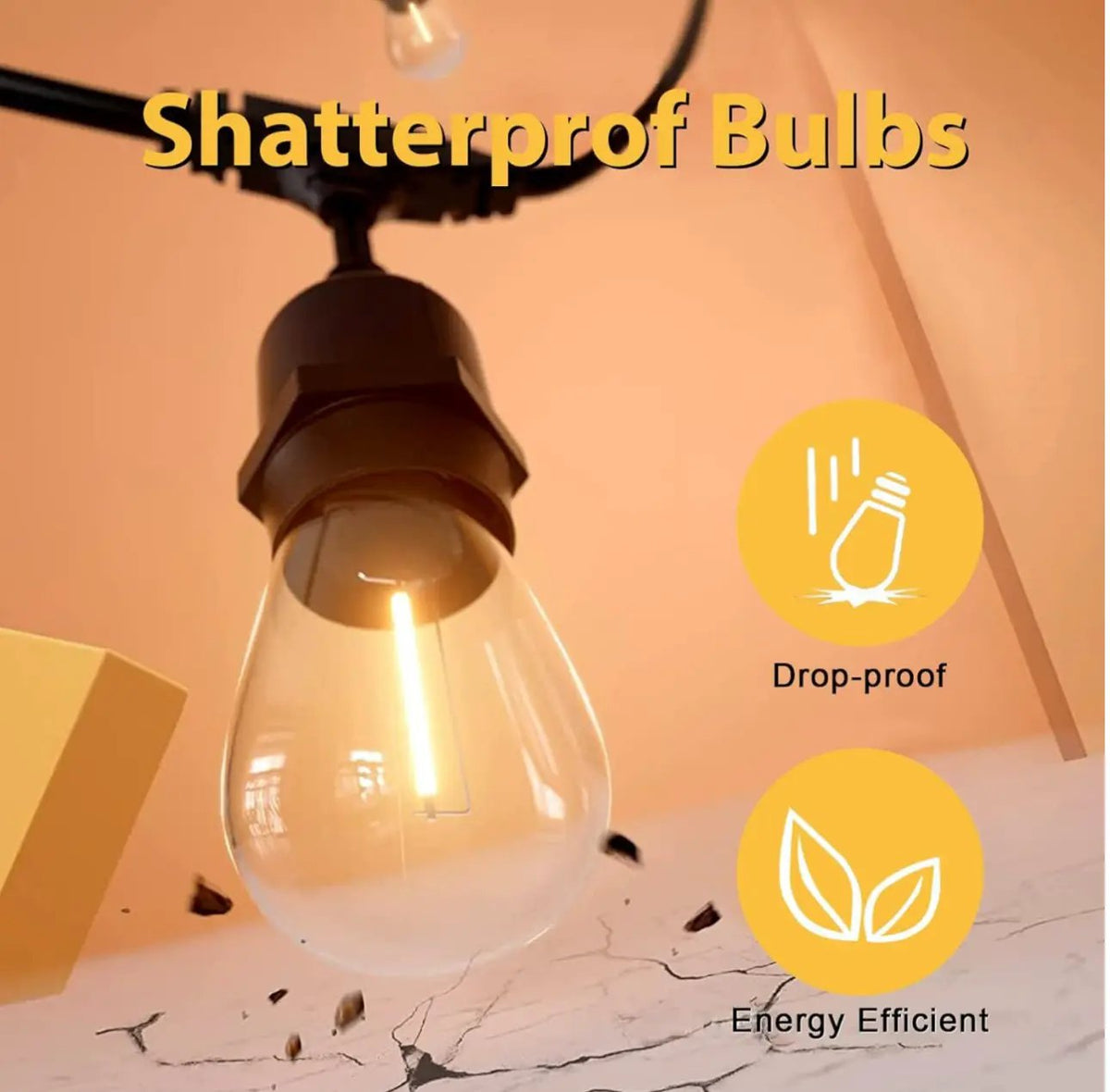 48 Ft Plug-In LED Outdoor String Lights Waterproof- Hanging, Dimmable 2W Vintage Edison Bulbs by Outdoor Solar Outlet