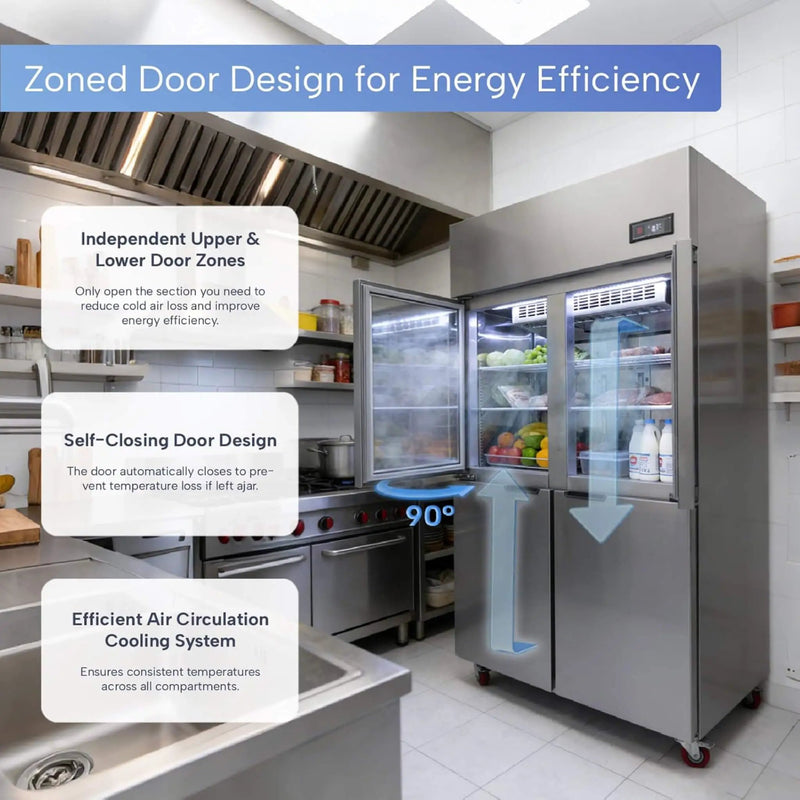 48-Inch Commercial 33 Cu.Ft Stainless Steel Reach-In Refrigerator With Four Split Doors (SAK83046) by SAKSBY WHOLESALE