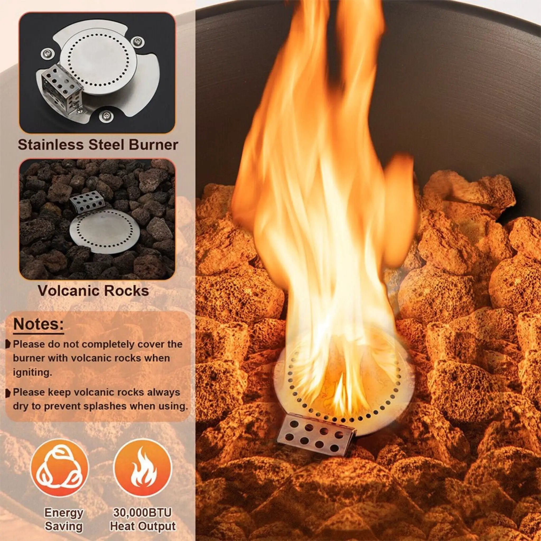 48-Inch Large Outdoor Propane Fire Bowl Column With Cover & Lava Rocks (SAK70938) by SAKSBY WHOLESALE