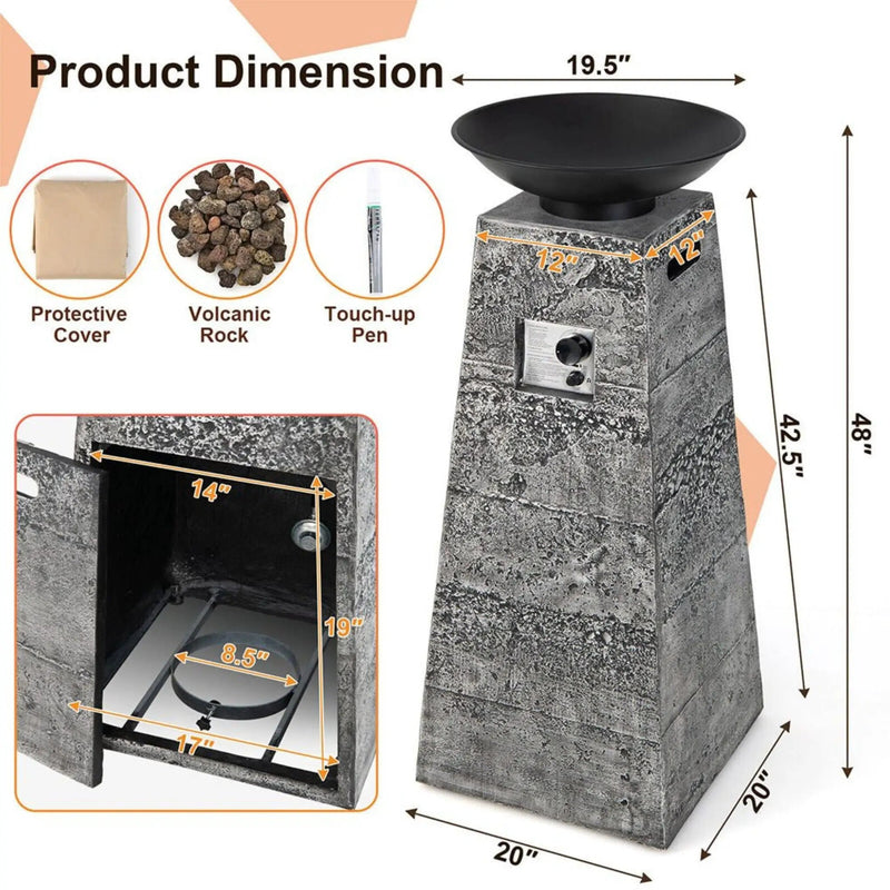 48-Inch Large Outdoor Propane Fire Bowl Column With Cover & Lava Rocks (SAK70938) by SAKSBY WHOLESALE
