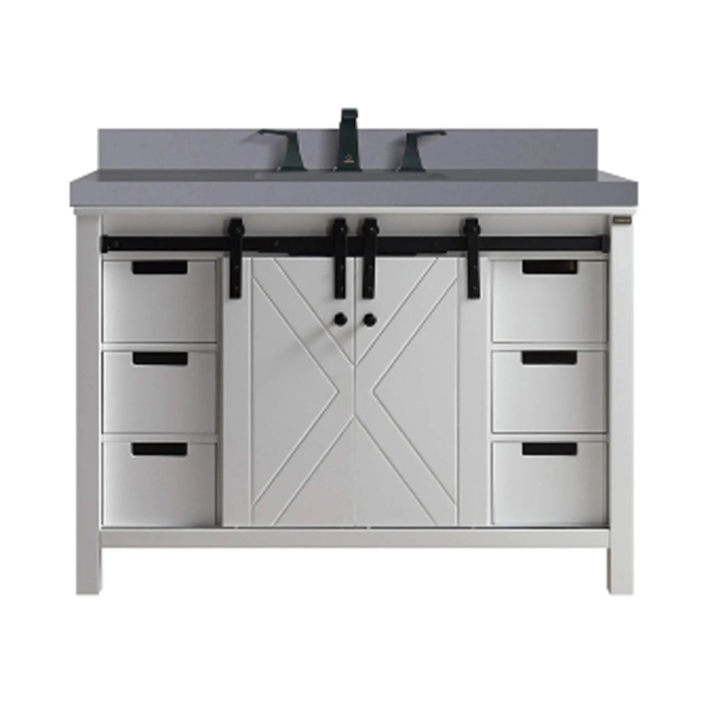Nuvia White Bathroom Vanity With Gray Quartz Top And Faucet Set (SAK40685) by SAKSBY WHOLESALE