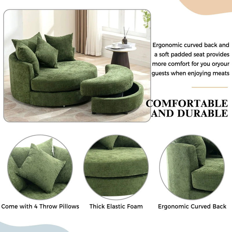 360° Swivel Accent Barrel Chair With Storage Ottoman & 4 Pillows, Modern Leisure Chair Round Accent For Living Room by Unique Piece Furniture