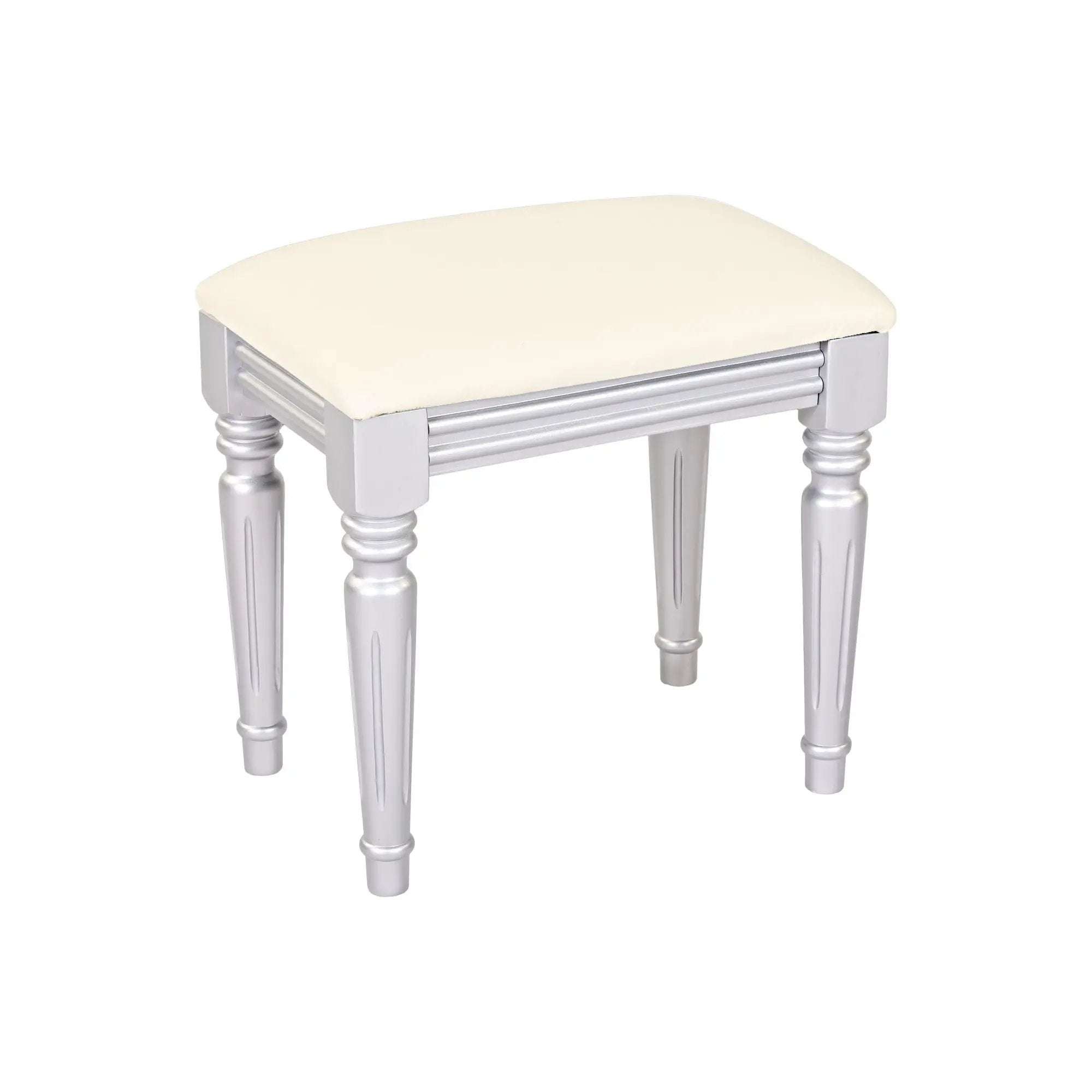 Luxury Vanity Desk With Round Mirror Height Adjustable Dressing Table Set Engineered Wood - Silver