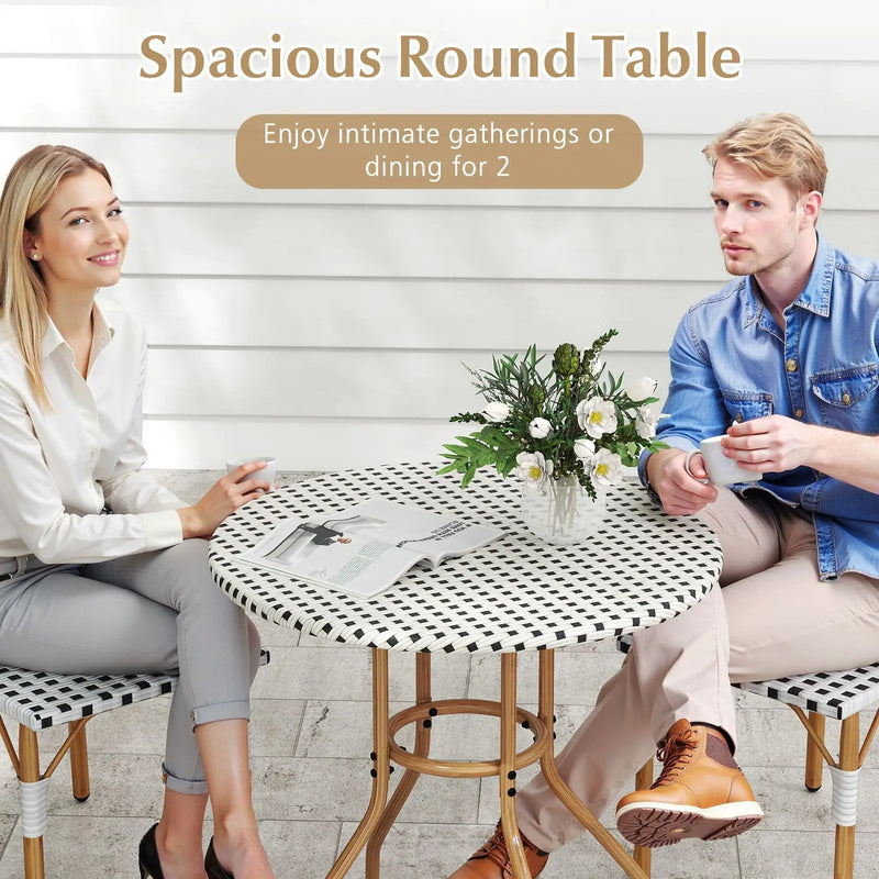 27.5 inch Outdoor Bistro Table with Heavy Duty Metal Frame and Adjustable Foot Pads-white by DirectDeals