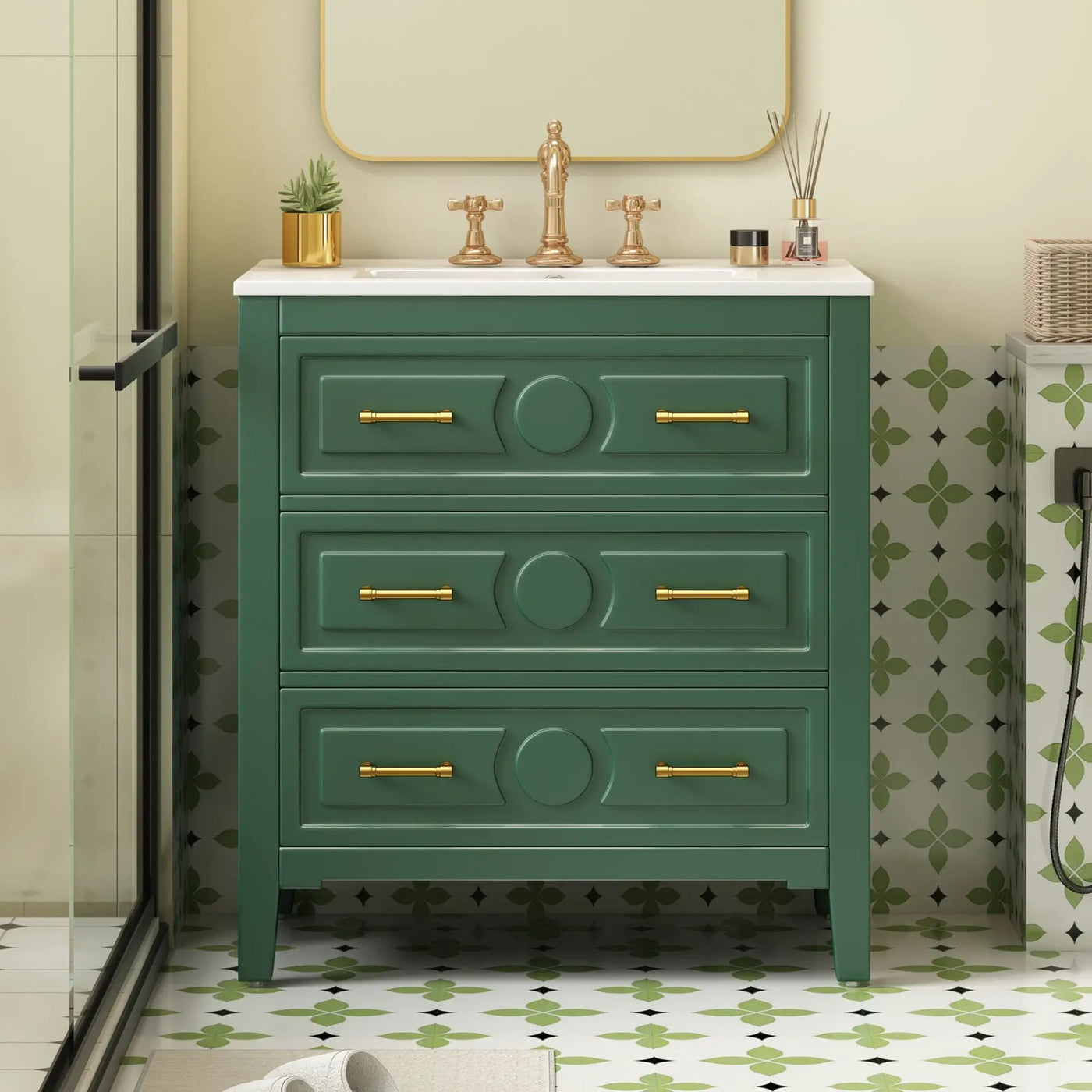 Retro Bathroom Vanity With Sink Combo, Free Standing Single Set With 3 Drawers by HouseOfZazla