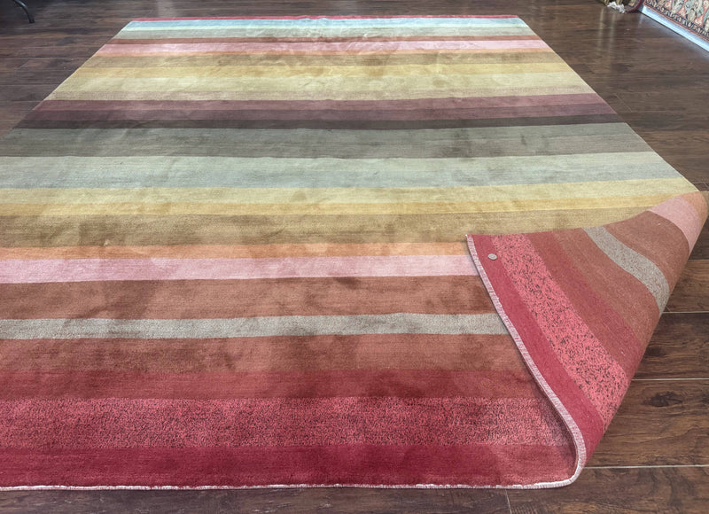 Modern Persian Gabbeh Rug 8x10, Multicolor Stripes, Soft Thick Wool Pile by Jewel Rugs