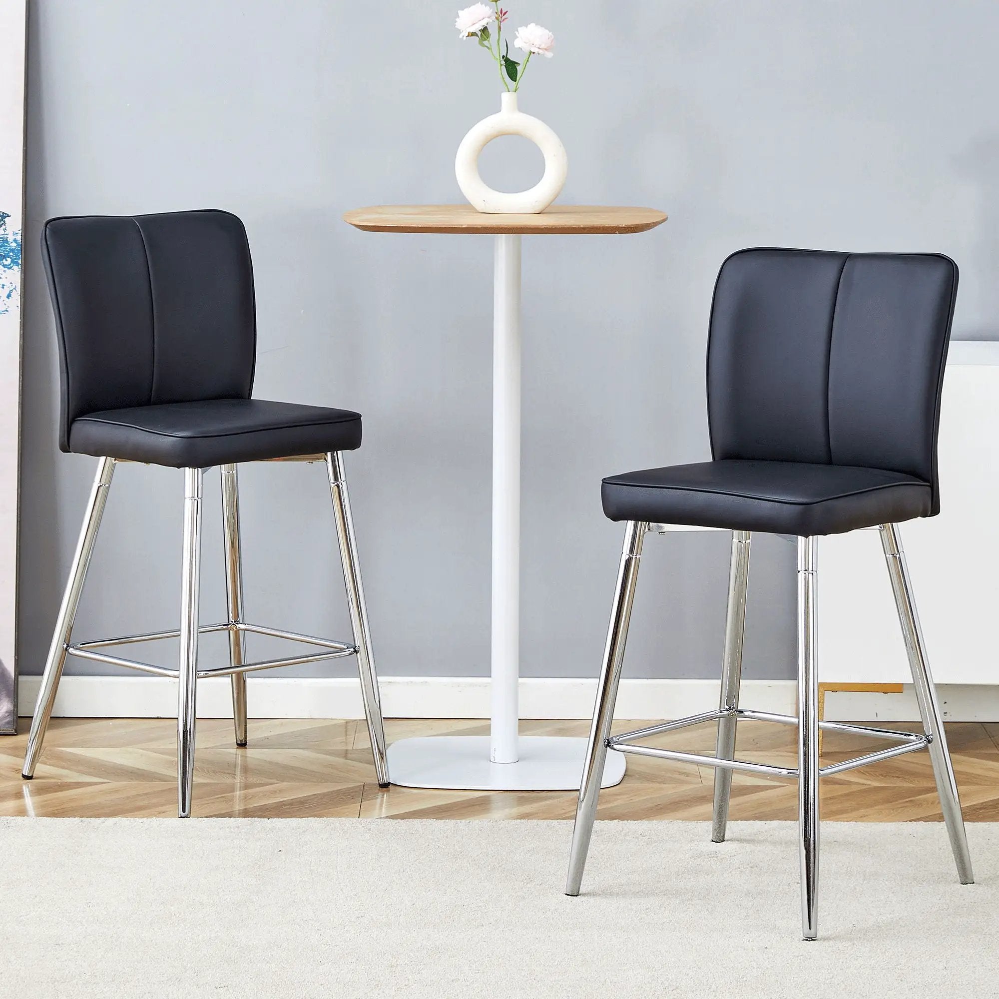 Modern Bar Chair Set Streamlined Backrest Metal Legs 2 Pieces - Black / Silver by Unique Piece Furniture