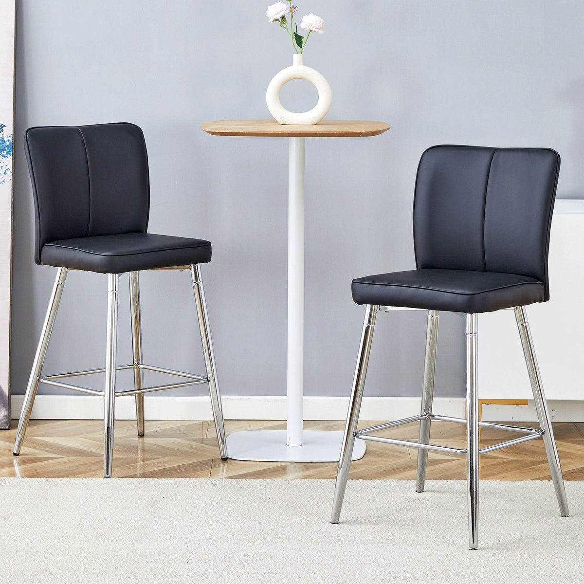 Modern Bar Chair Set with Streamlined Backrest and Metal Legs - Black/Silver, photo 5 of 12