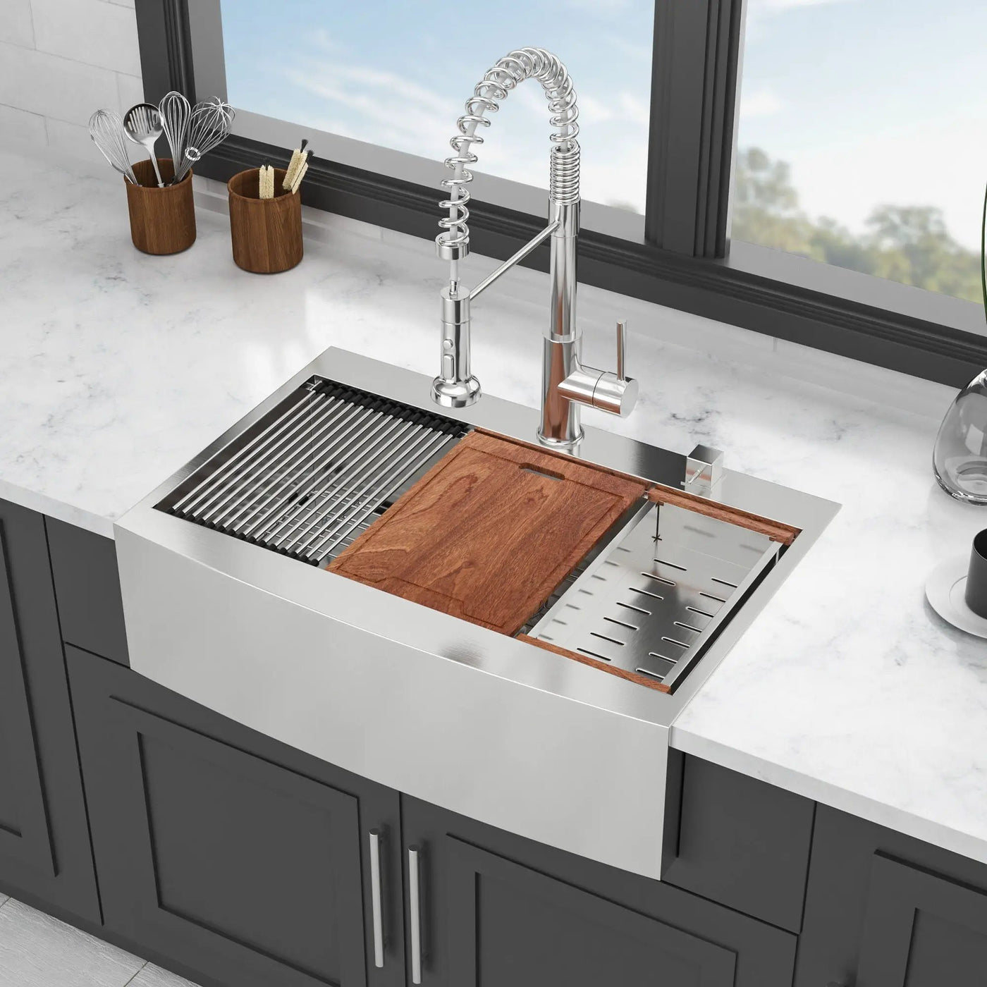 Modern Farmhouse Drop-In Workstation Kitchen Sink with Apron Front by HouseOfZazla