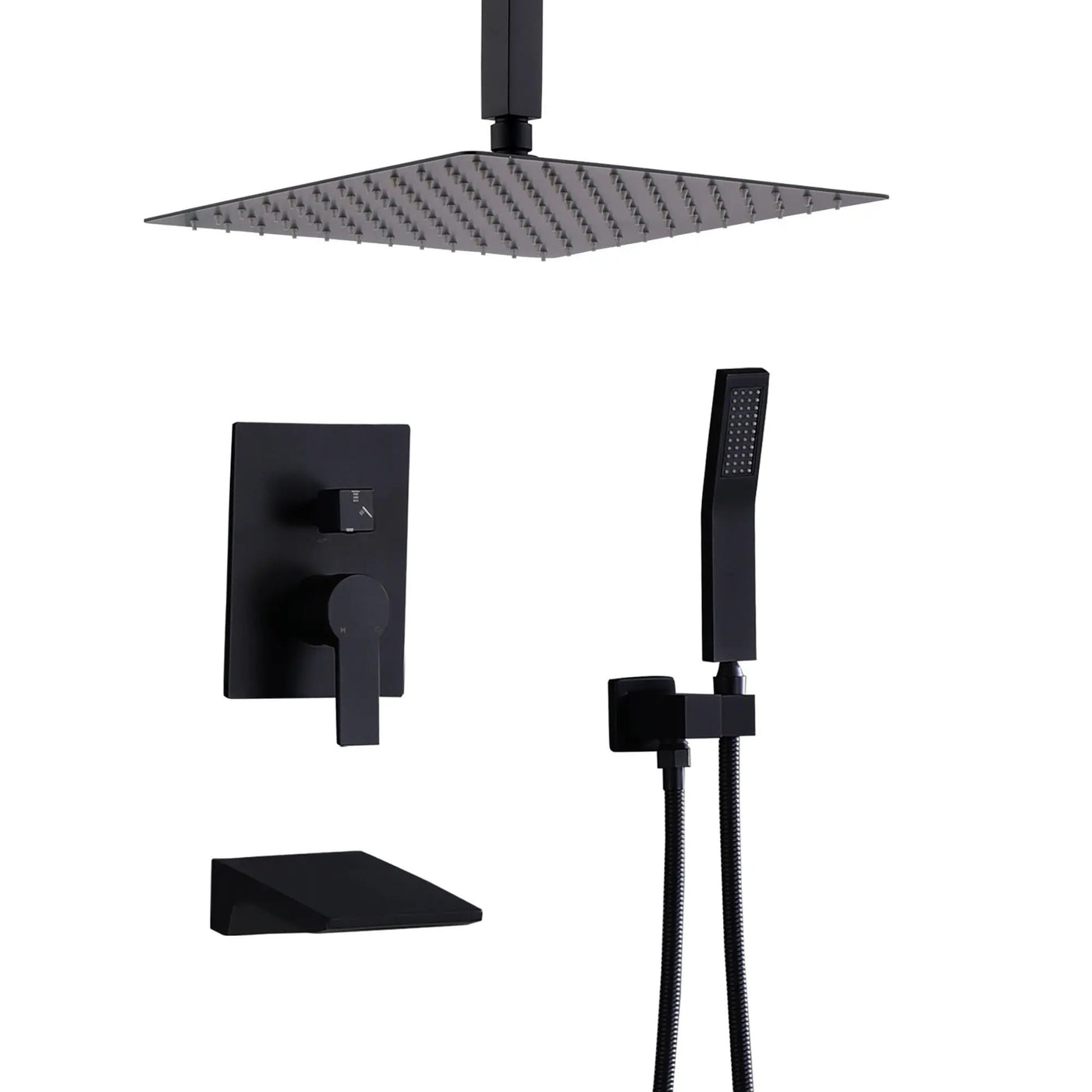 Contemporary Shower System With 12" Rainfall Head And Handheld Spray, Wall Mounted by HouseOfZazla