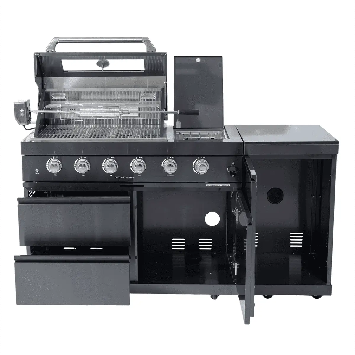 65" 4-Burner 72,000 BTU Black Outdoor Kitchen Island Grill + Side Burner + Rotisserie kit by Chery Industrial