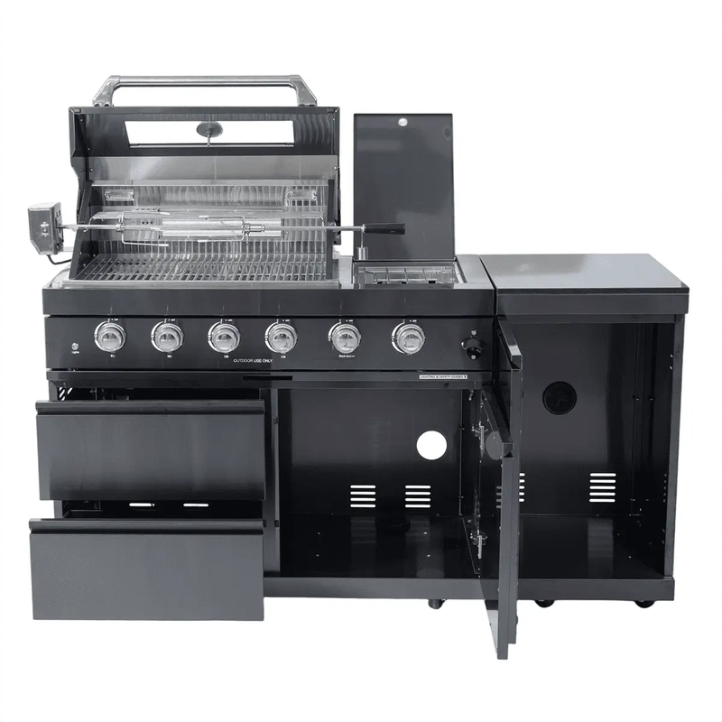 65" 4-Burner 72,000 BTU Black Outdoor Kitchen Island Grill + Side Burner + Rotisserie kit by Chery Industrial