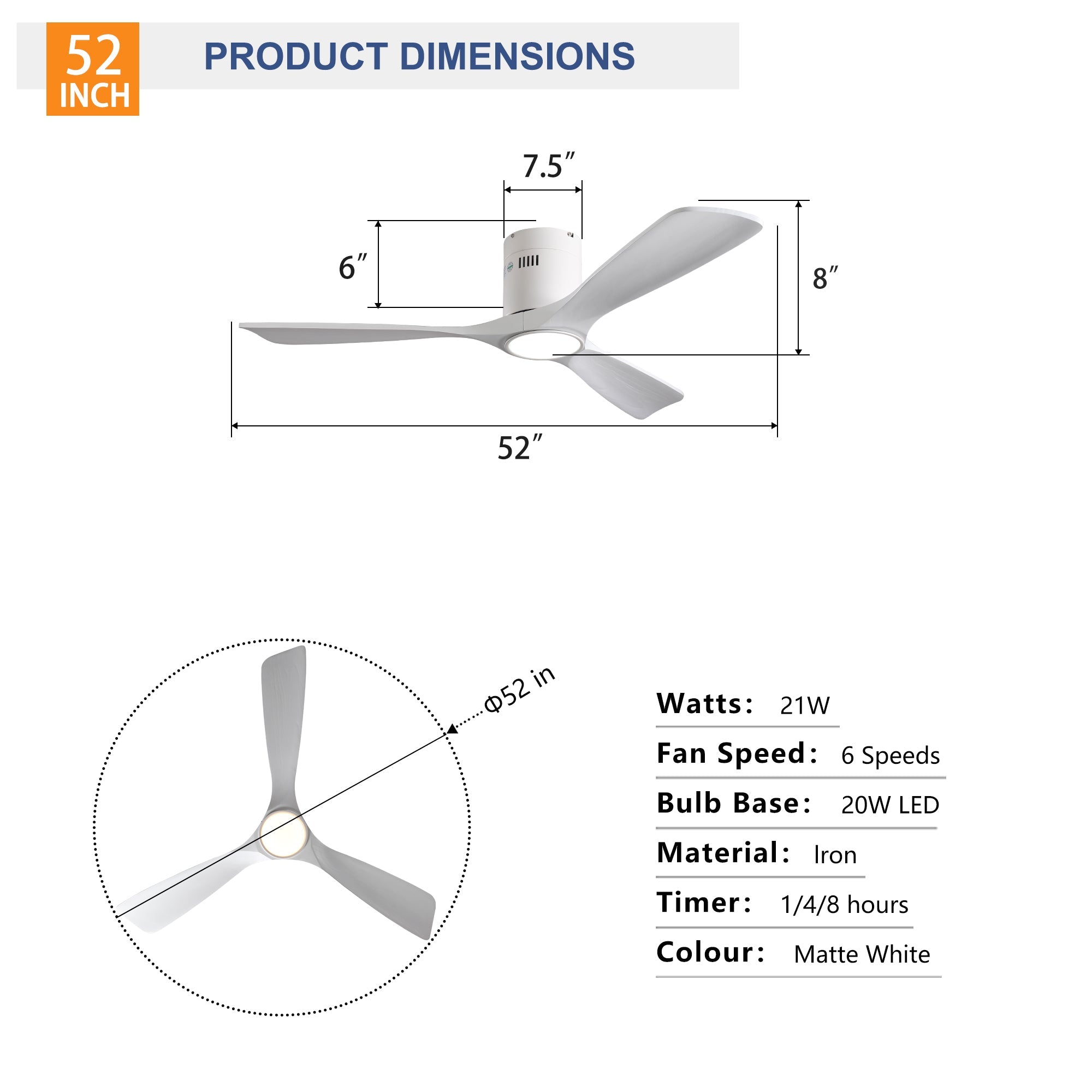 52 Inch Mounting Type Solid Wood Ceiling Fan With Light Kit by HouseOfZazla