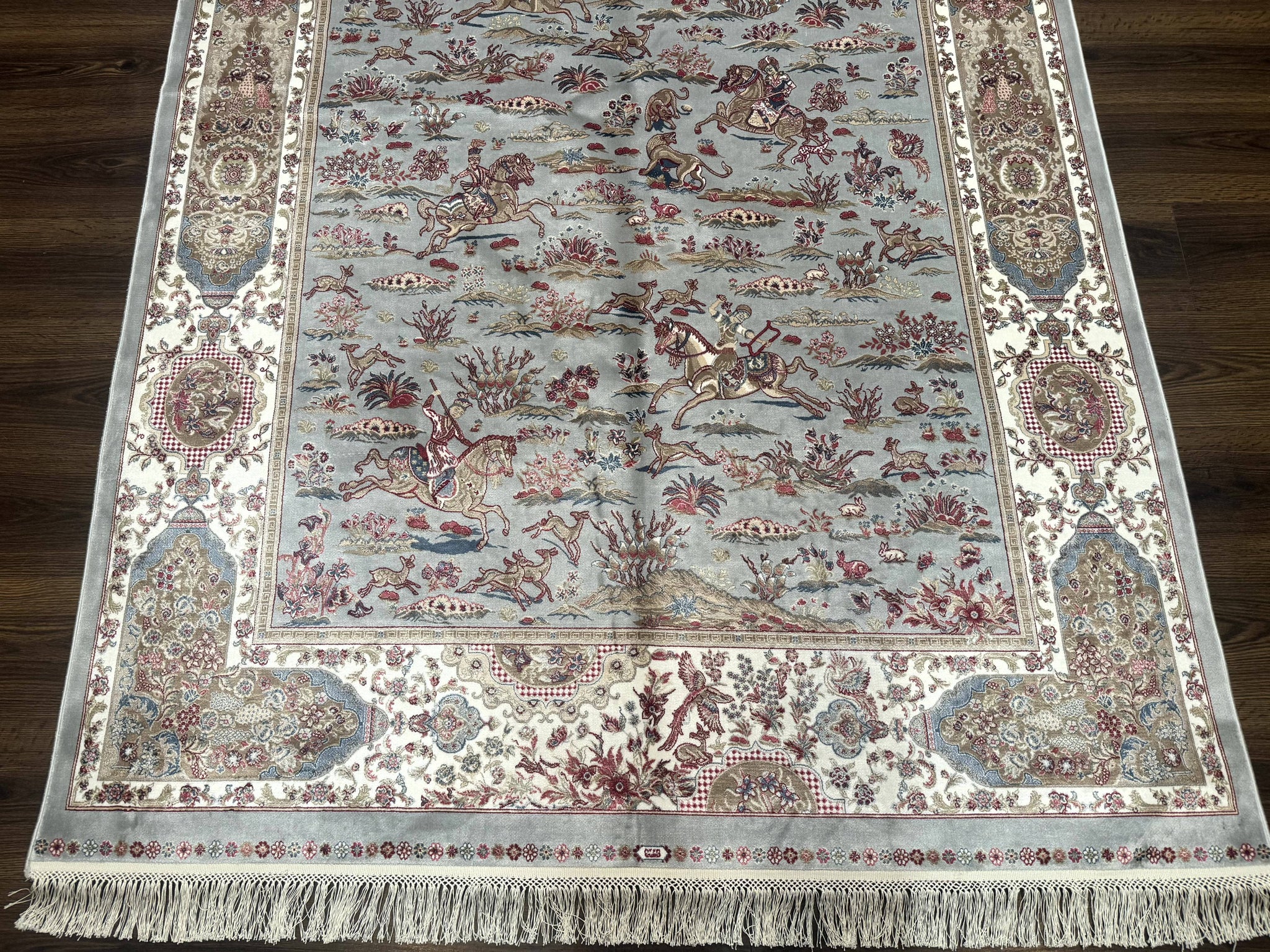 Turkish Silk Rug 5x7, Hunting Design, Animal Pictorials, Bamboo Silk by Jewel Rugs