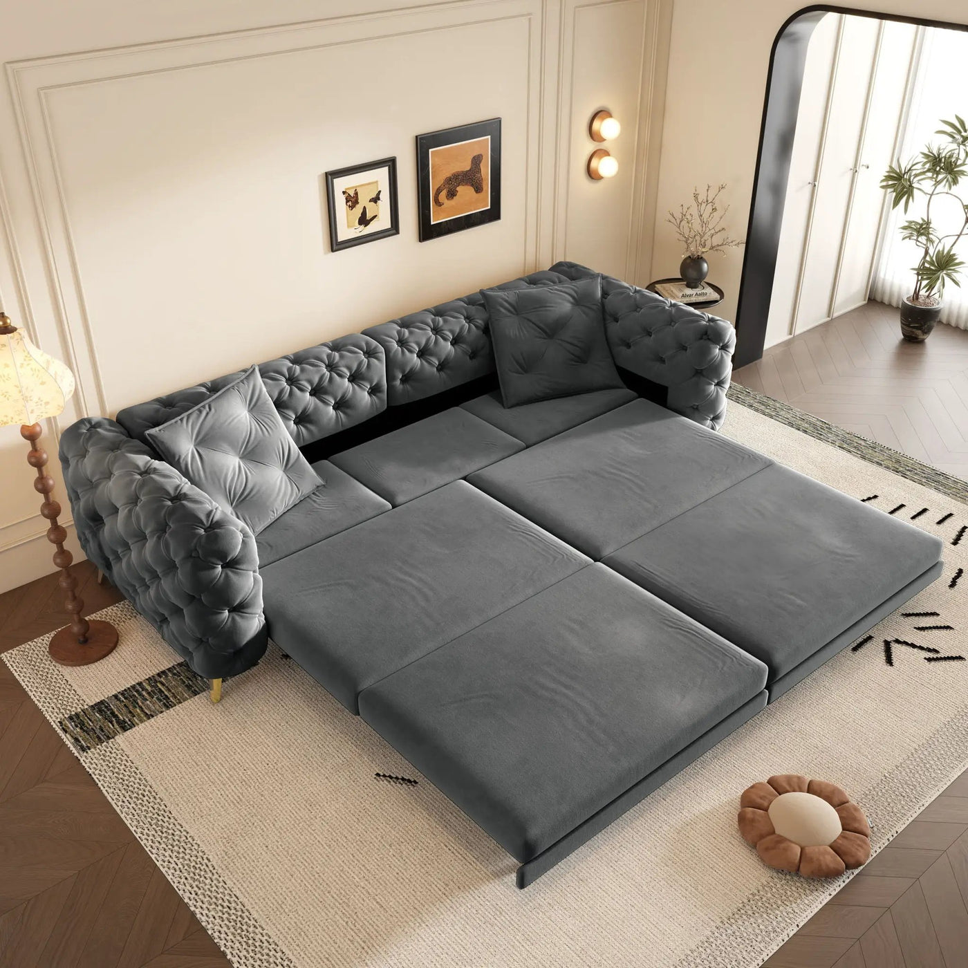 3 In 1 Convertible Sleeper, Deep Seat Pull Out Sofa Bed, Button Tufted by HouseOfZazla