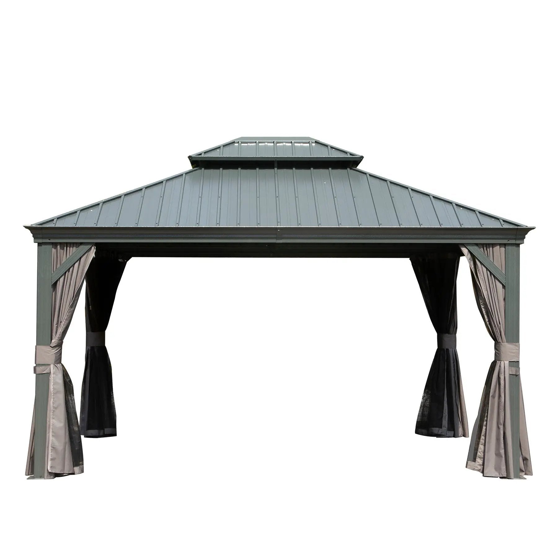 10' x 12' Hardtop Gazebo Outdoor Metal Gazebo with Galvanized Steel Double Roof Canopy, Aluminum Frame, Curtains and by HouseOfZazla